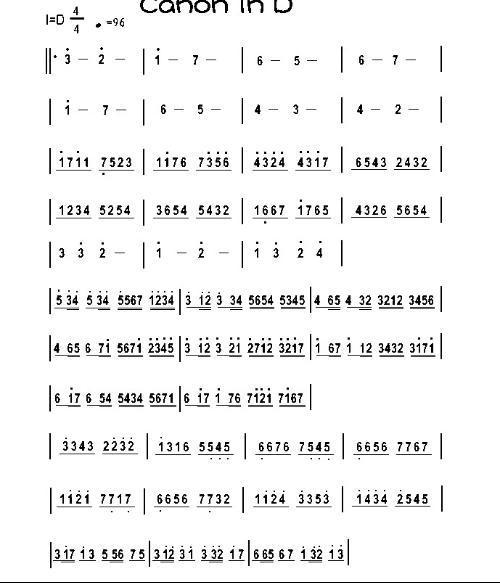 卡农钢琴曲 简谱