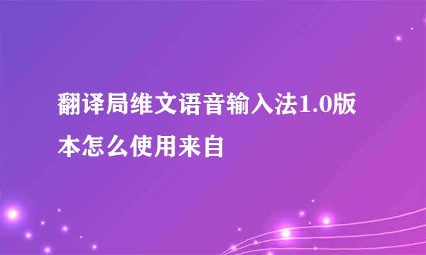 翻译局维文语音输入法1.0版本怎么使用来自