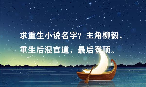 求重生小说名字？主角柳毅，重生后混官道，最后登顶。