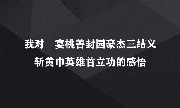 我对 宴桃善封园豪杰三结义 斩黄巾英雄首立功的感悟
