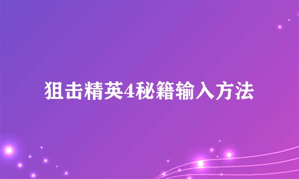 狙击精英4秘籍输入方法