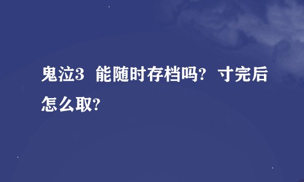 鬼泣3  能随时存档吗?  寸完后怎么取?