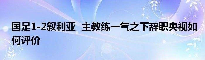 国足12叙利亚主教练一气之下辞职央视如何评价