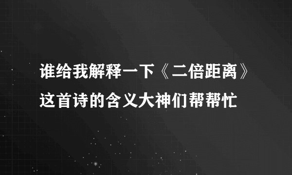 谁给我解释一下《二倍距离》这首诗的含义大神们帮帮忙