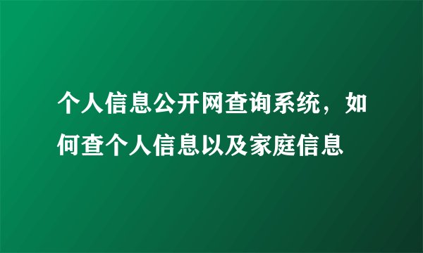 个人信息公开网查询系统，如何查个人信息以及家庭信息