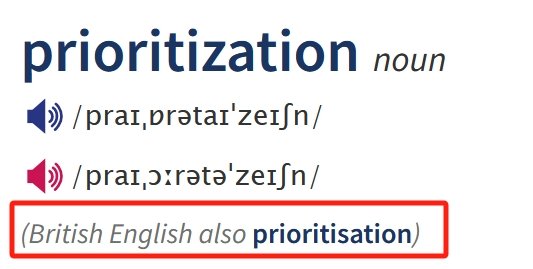 prioritize和prioritise的区别是什么？