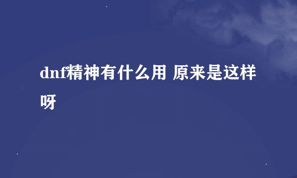 dnf精神有什么用 原来是这样呀