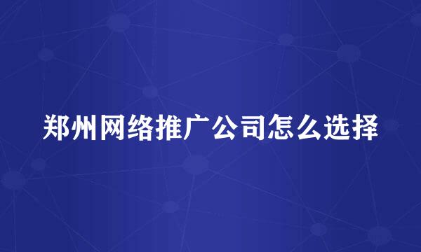 郑州网络推广公司怎么选择