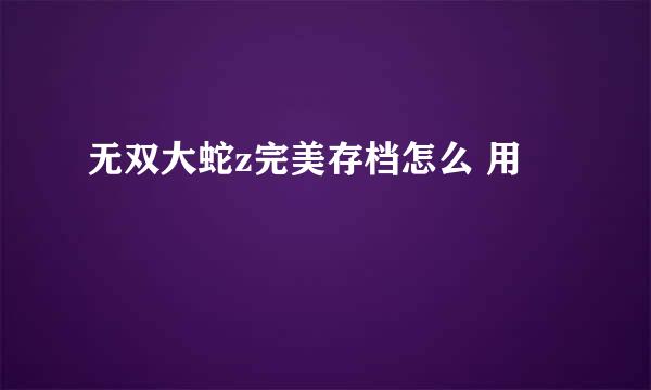 无双大蛇z完美存档怎么 用