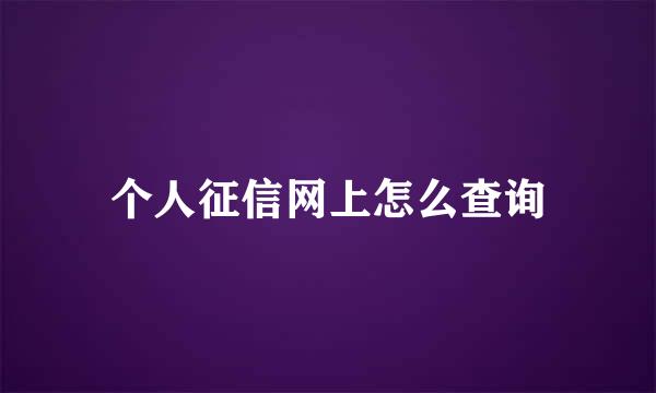 个人征信网上怎么查询