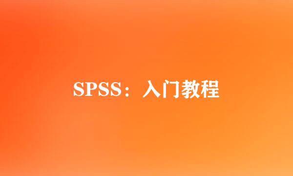 SPSS：入门教程