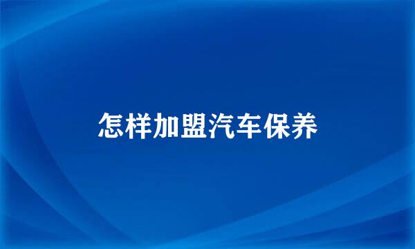怎样加盟汽车保养