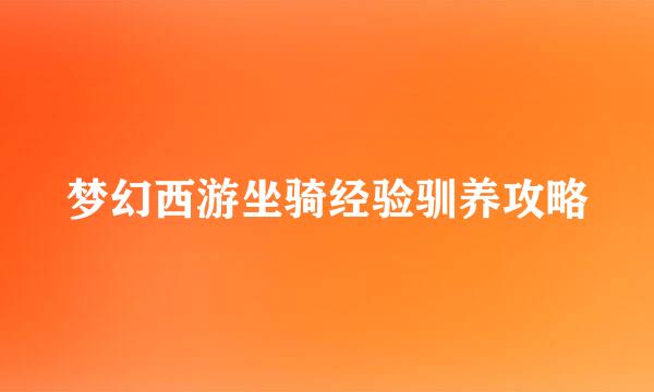 梦幻西游坐骑经验驯养攻略