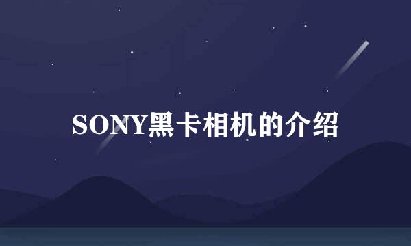 SONY黑卡相机的介绍
