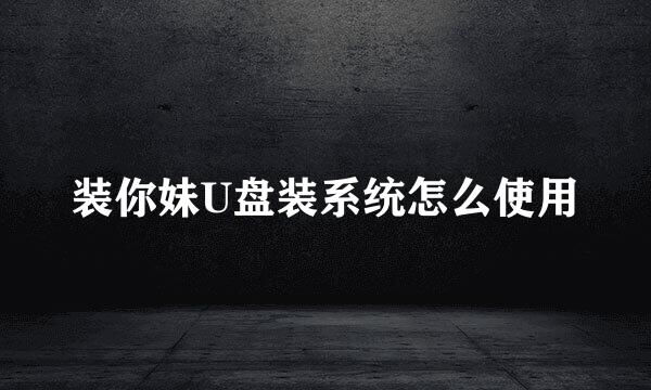 装你妹U盘装系统怎么使用