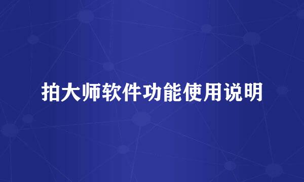 拍大师软件功能使用说明