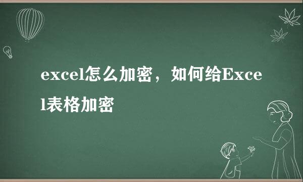 excel怎么加密，如何给Excel表格加密