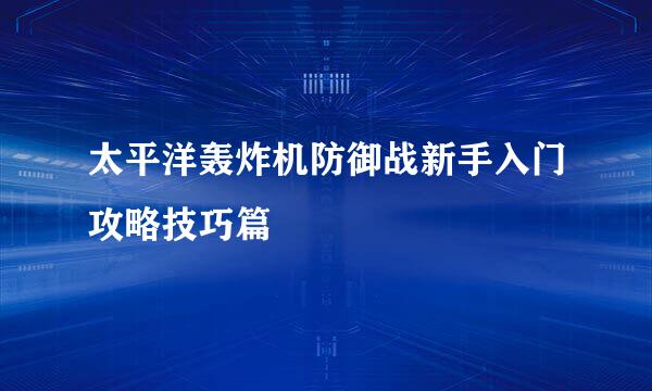 太平洋轰炸机防御战新手入门攻略技巧篇