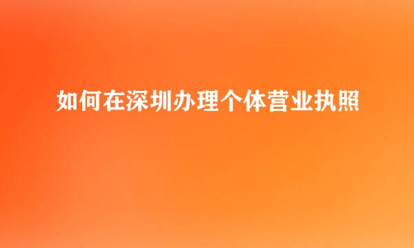 如何在深圳办理个体营业执照