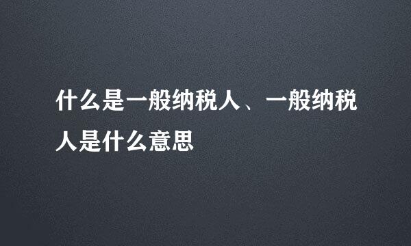 什么是一般纳税人、一般纳税人是什么意思