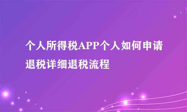 个人所得税APP个人如何申请退税详细退税流程