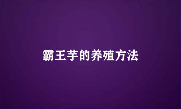 霸王芋的养殖方法