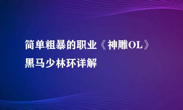 简单粗暴的职业《神雕OL》黑马少林环详解