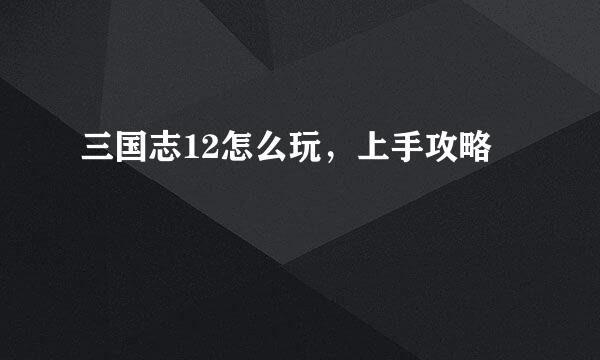 三国志12怎么玩，上手攻略