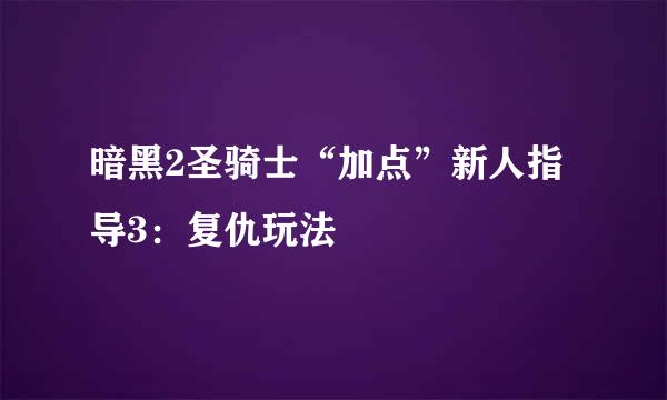 暗黑2圣骑士“加点”新人指导3：复仇玩法