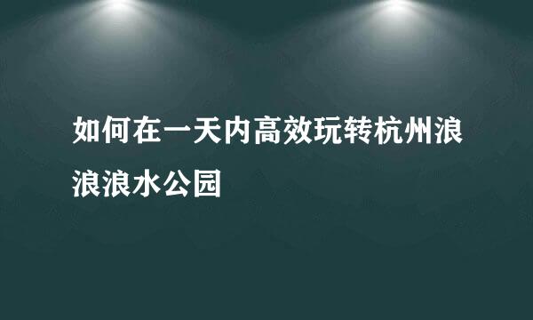 如何在一天内高效玩转杭州浪浪浪水公园
