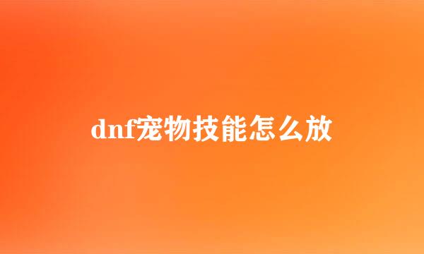 dnf宠物技能怎么放