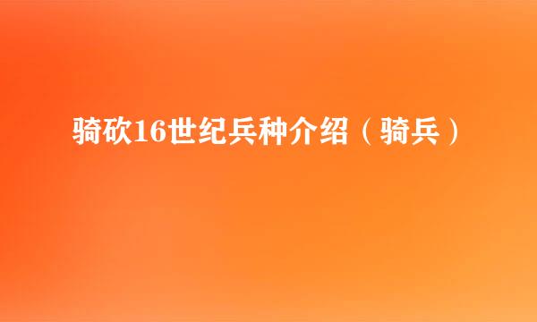 骑砍16世纪兵种介绍（骑兵）