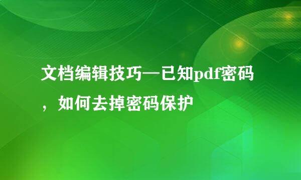 文档编辑技巧—已知pdf密码，如何去掉密码保护