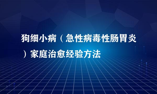 狗细小病（急性病毒性肠胃炎）家庭治愈经验方法
