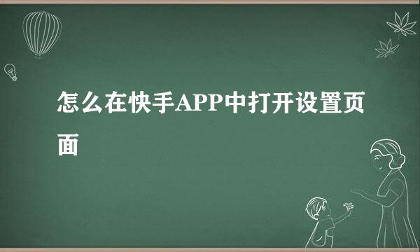 怎么在快手APP中打开设置页面