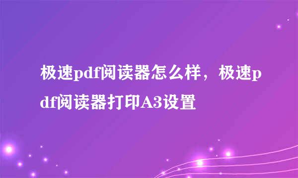 极速pdf阅读器怎么样，极速pdf阅读器打印A3设置