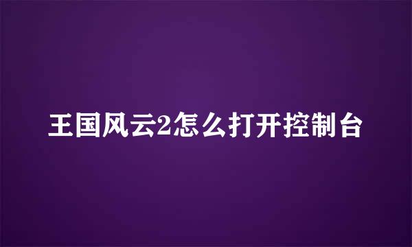 王国风云2怎么打开控制台