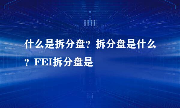 什么是拆分盘？拆分盘是什么？FEI拆分盘是