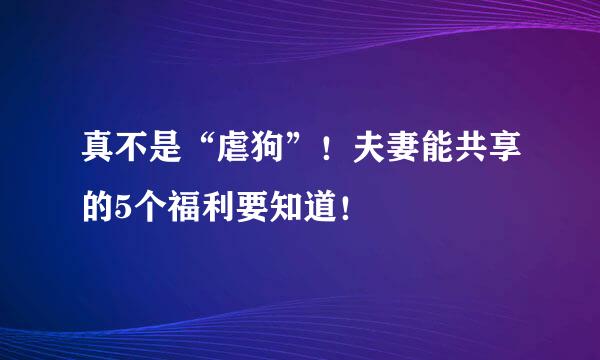 真不是“虐狗”！夫妻能共享的5个福利要知道！