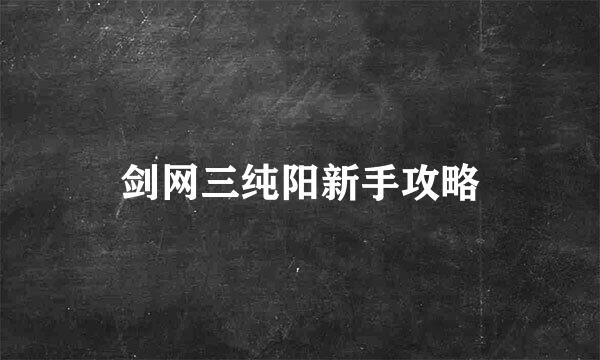 剑网三纯阳新手攻略