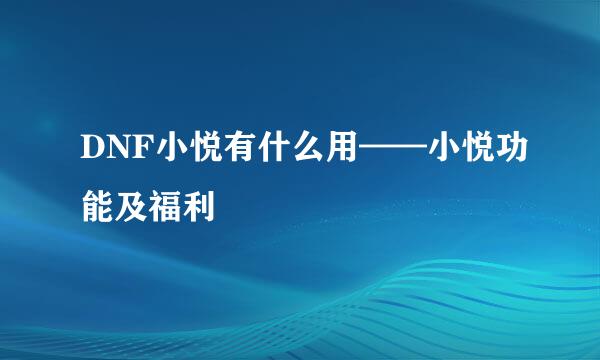 DNF小悦有什么用——小悦功能及福利
