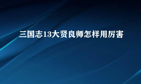 三国志13大贤良师怎样用厉害