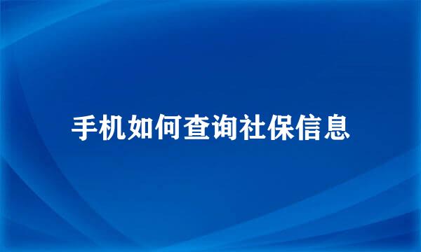 手机如何查询社保信息