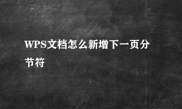 WPS文档怎么新增下一页分节符