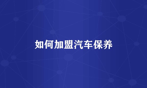 如何加盟汽车保养