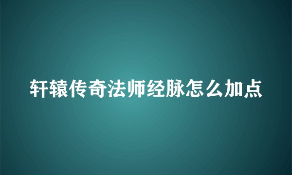 轩辕传奇法师经脉怎么加点