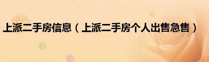上派二手房信息（上派二手房个人出售急售）