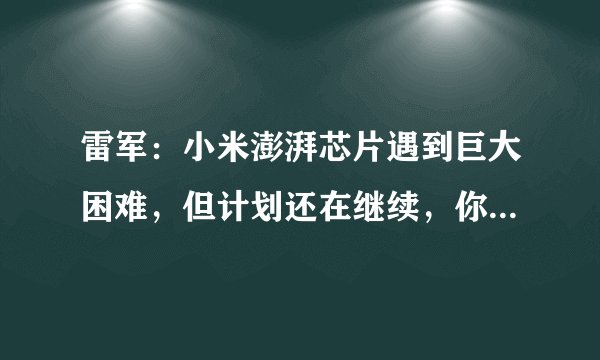 雷军：小米澎湃芯片遇到巨大困难，但计划还在继续，你怎么看？