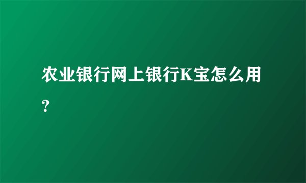 农业银行网上银行K宝怎么用？