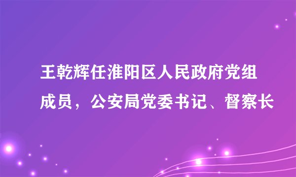 王乾辉任淮阳区人民政府党组成员,公安局党委书记、督察长